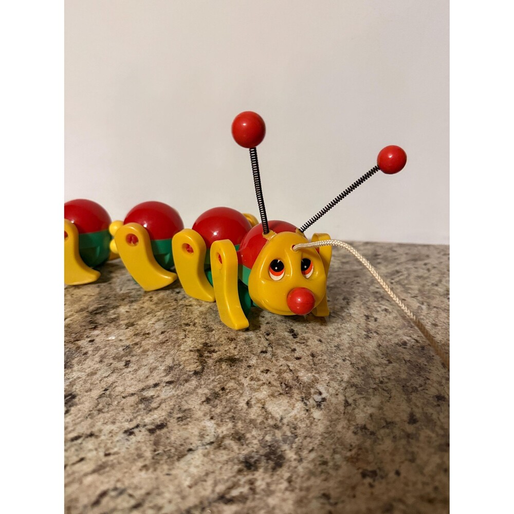Vintage Plastic Pull Along Caterpillar Toy Articulated Segmented Wiggly Preschoo
